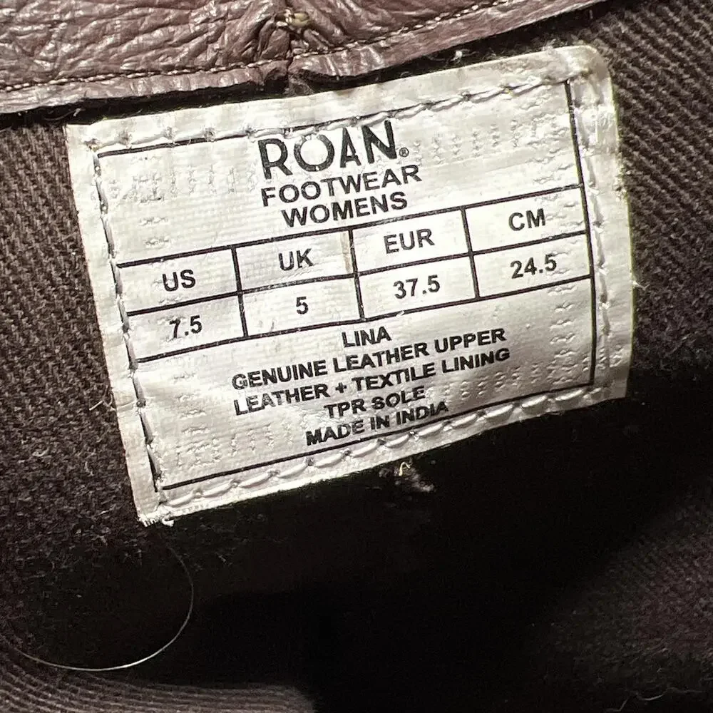 Roan Lina Boots Womens 7.5 Brown Leather Ankle Side Zip Block Heel Casual